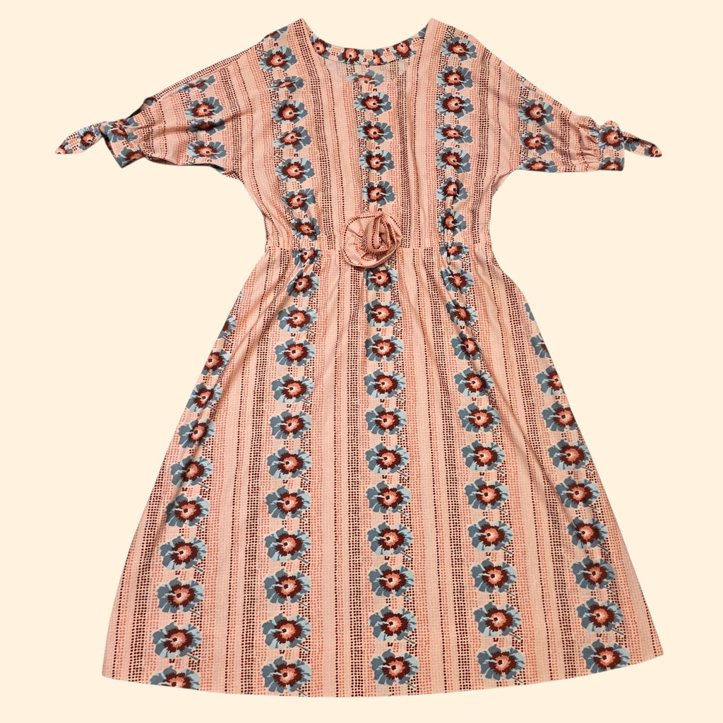 1970s Floral Midi Dress with Cold Shoulder Split Dolman Sleeves ~ Large