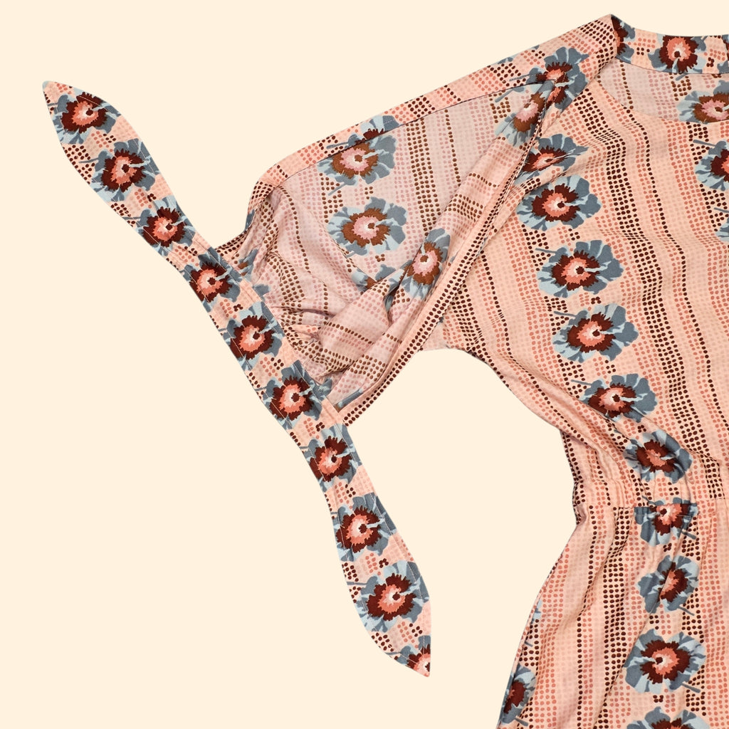 1970s Floral Midi Dress with Cold Shoulder Split Dolman Sleeves ~ Large
