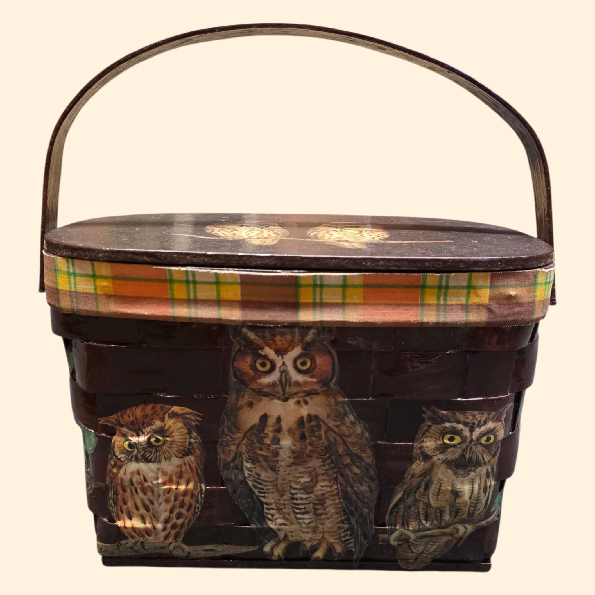 1960s Decoupage Owl Basket Purse