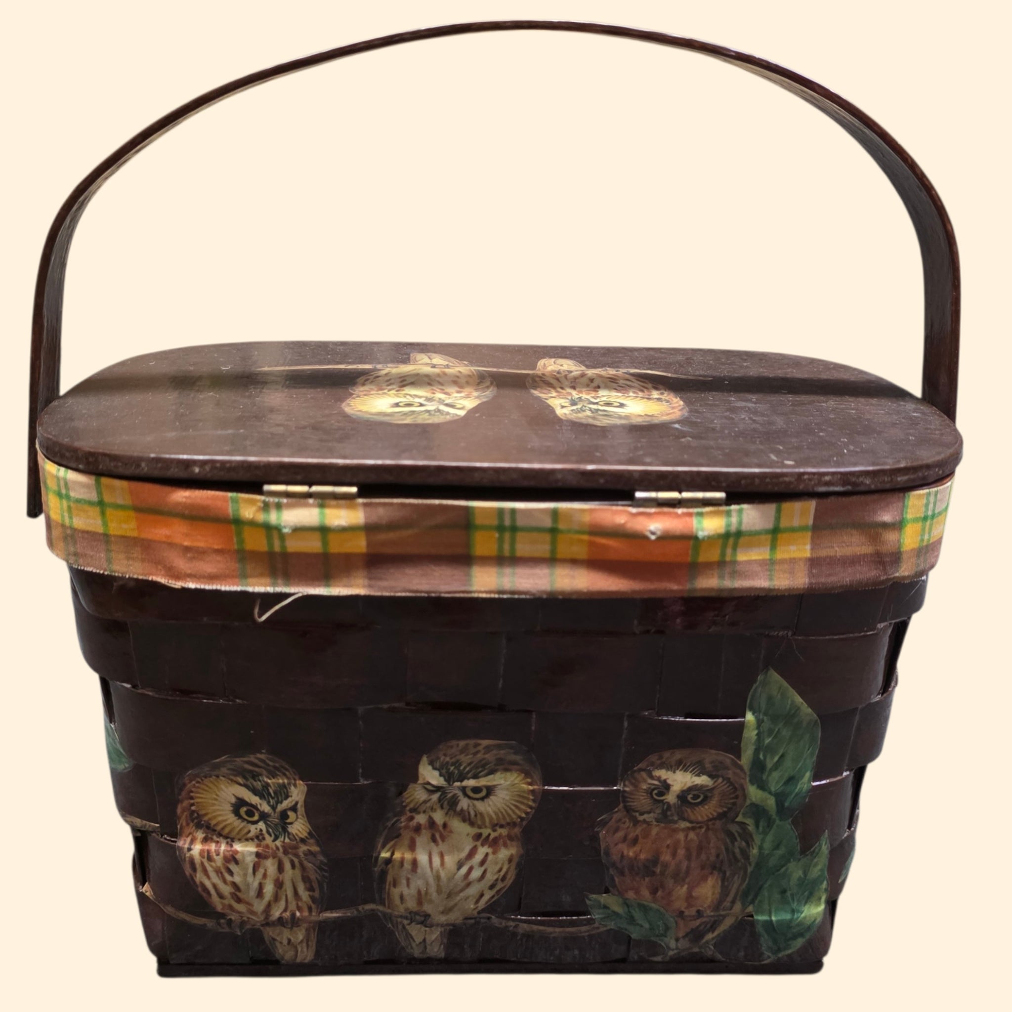 1960s Decoupage Owl Basket Purse
