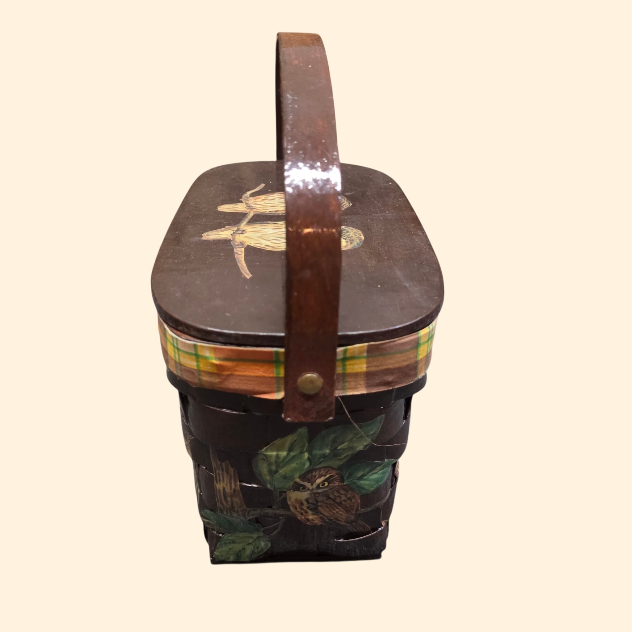 1960s Decoupage Owl Basket Purse
