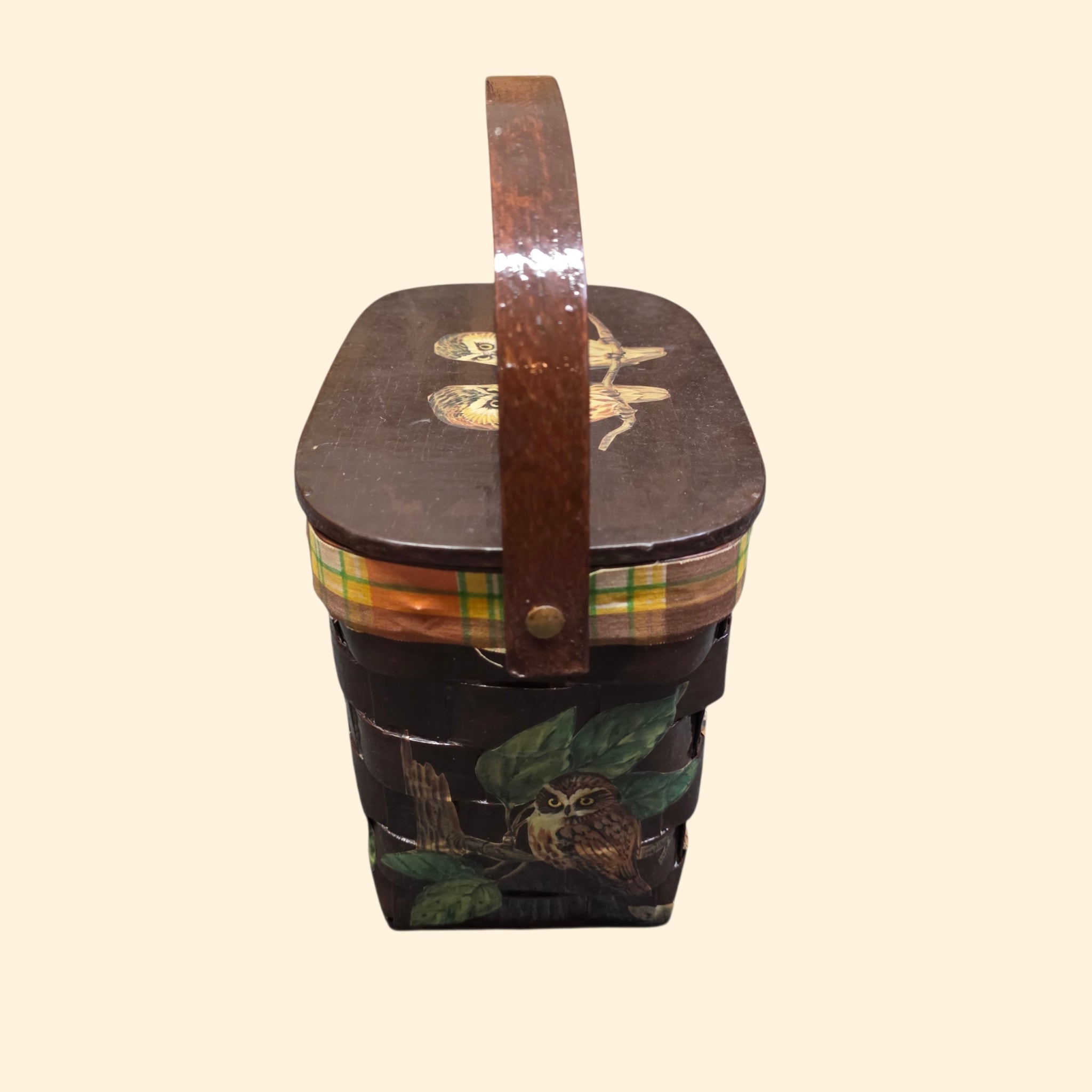 1960s Decoupage Owl Basket Purse