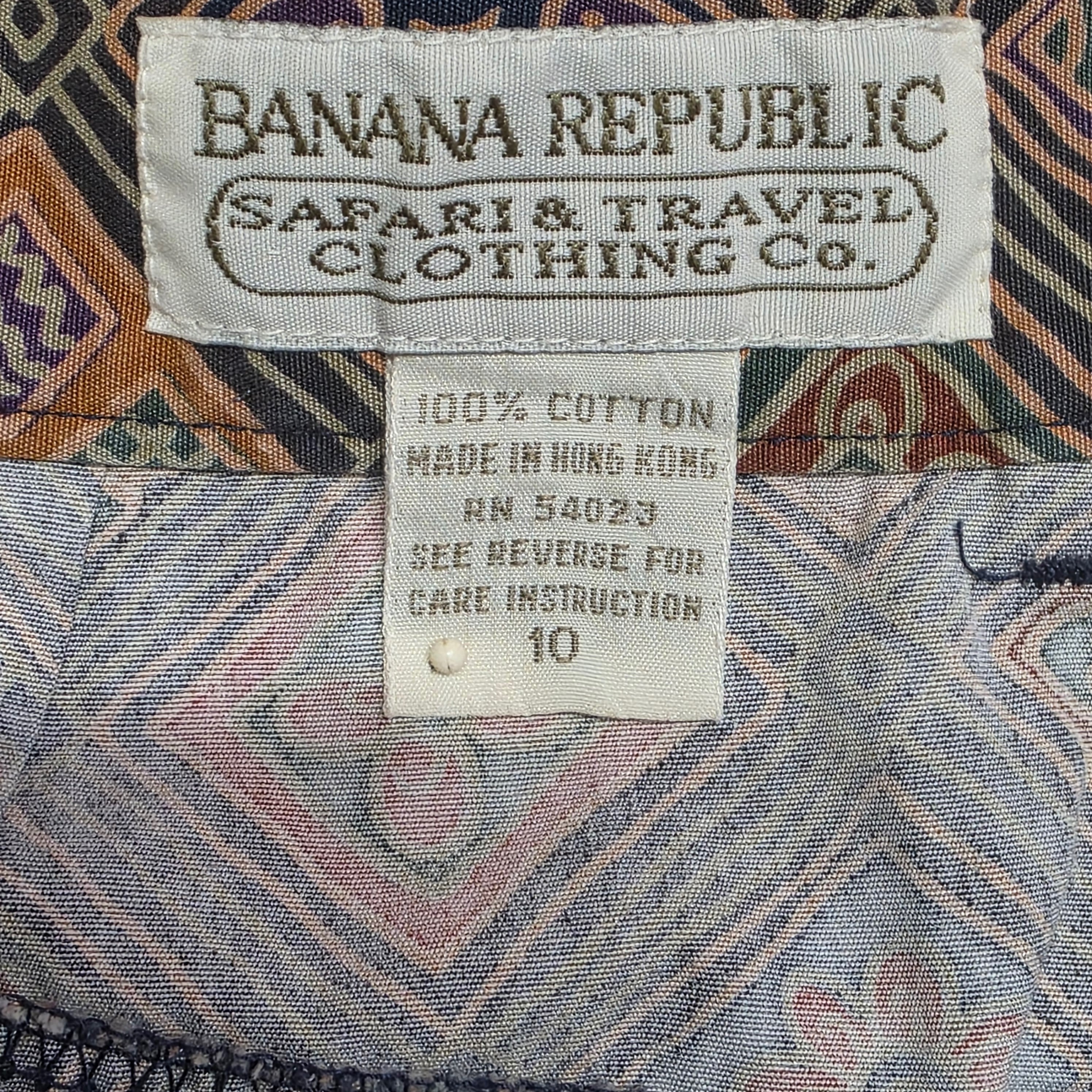 1980s Banana Republic Safari Folk Art Tile Print Mini Skirt ~ Small