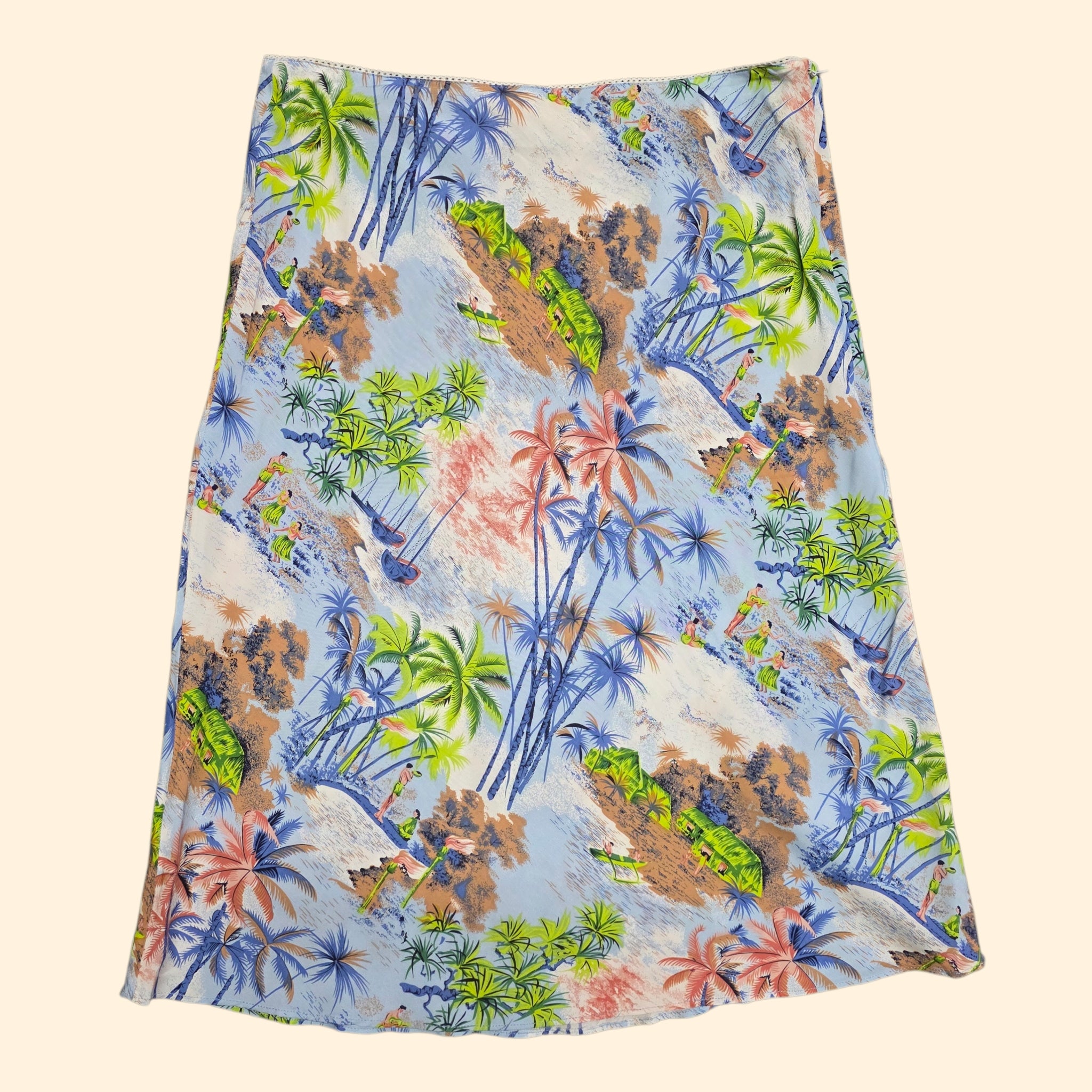 1990s Guess Hawaiian Print Midi Skirt ~ Medium ~ Tropical