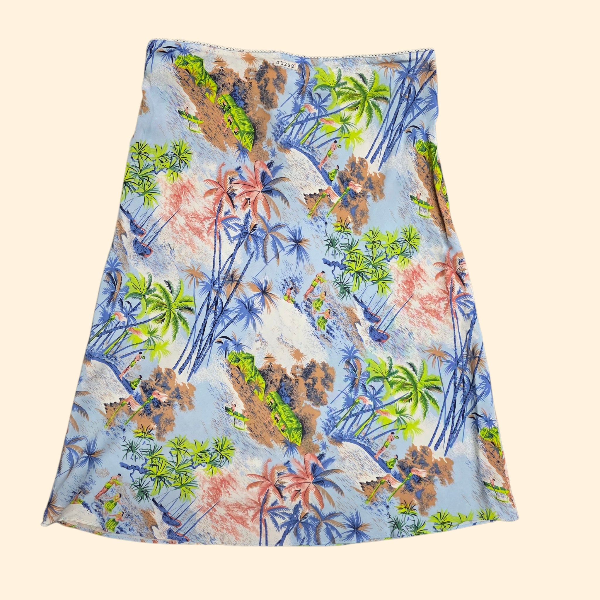 1990s Guess Hawaiian Print Midi Skirt ~ Medium ~ Tropical