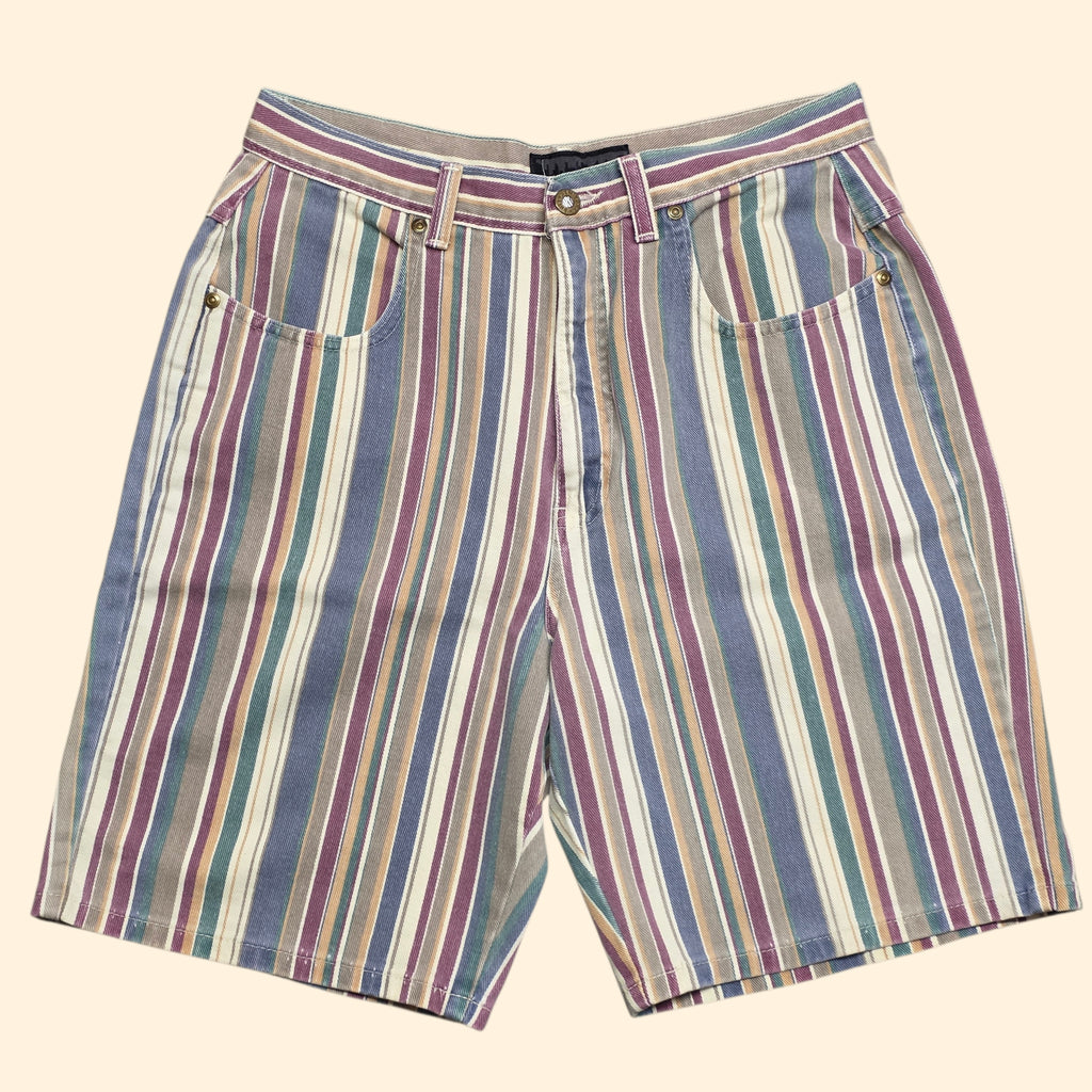 1990s Striped High Rise Jean Shorts ~ Medium
