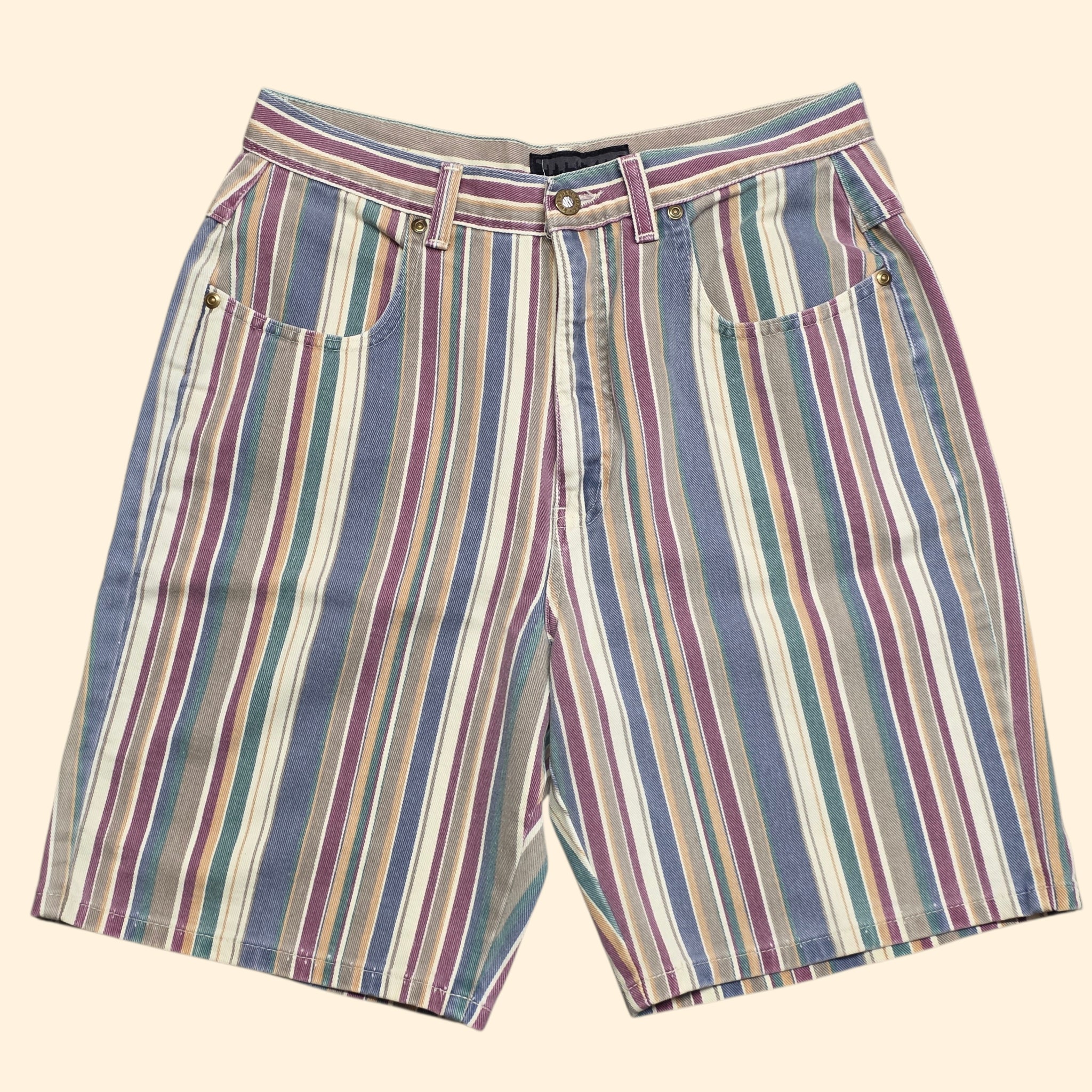 1990s Striped High Rise Jean Shorts ~ Medium