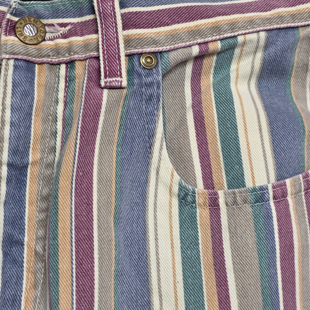 1990s Striped High Rise Jean Shorts ~ Medium