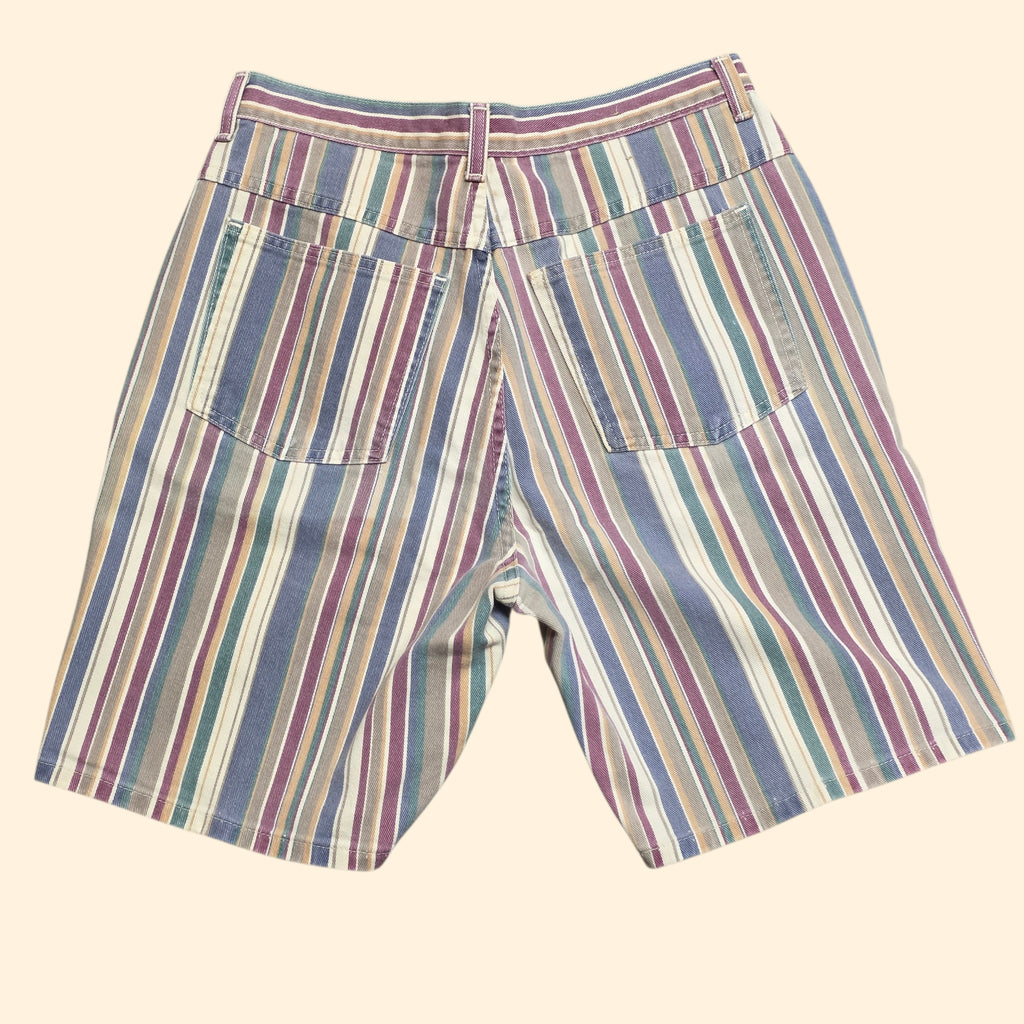 1990s Striped High Rise Jean Shorts ~ Medium