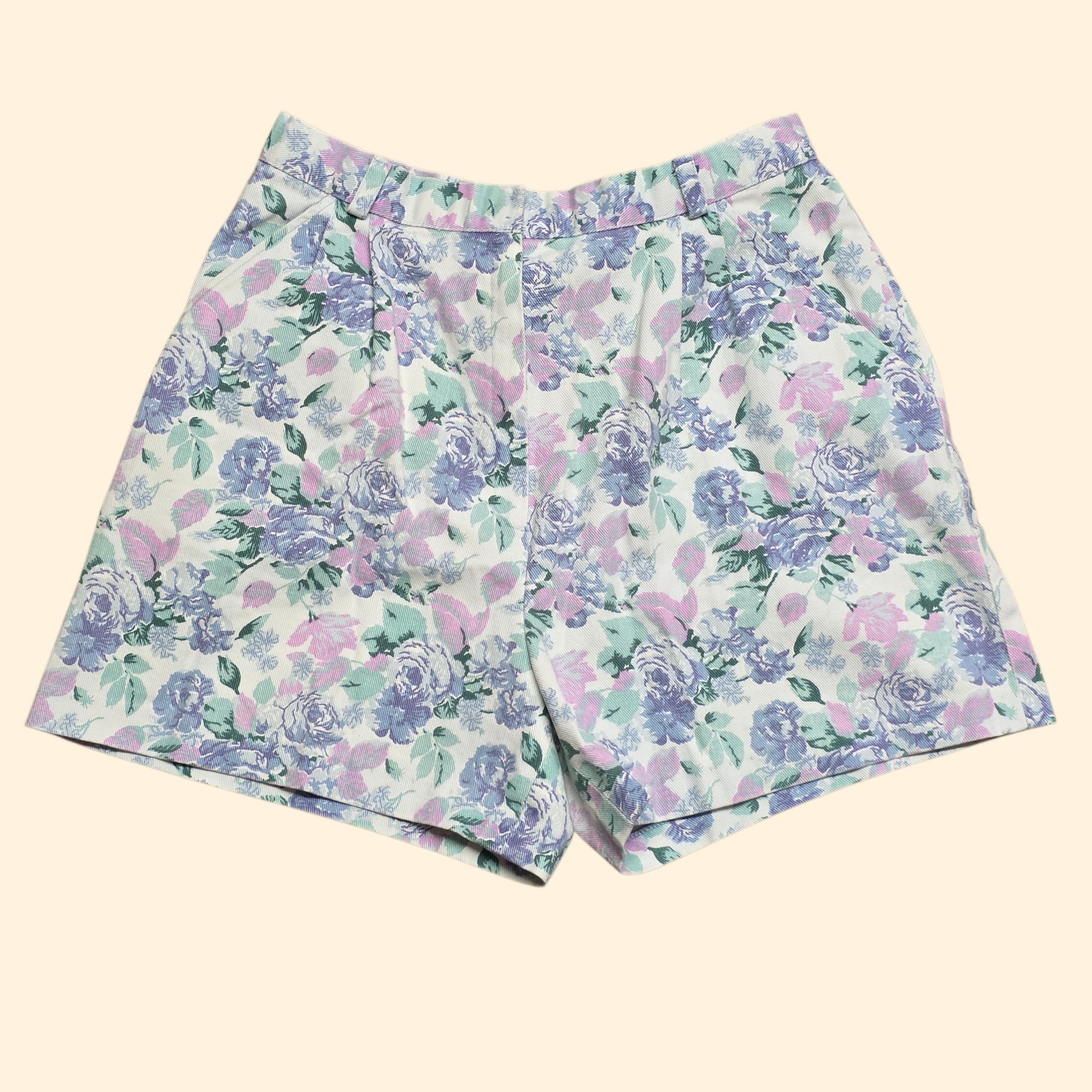 1980s Pastel Floral Denim HIgh Rise Shorts ~ Small ~ Cottagecore