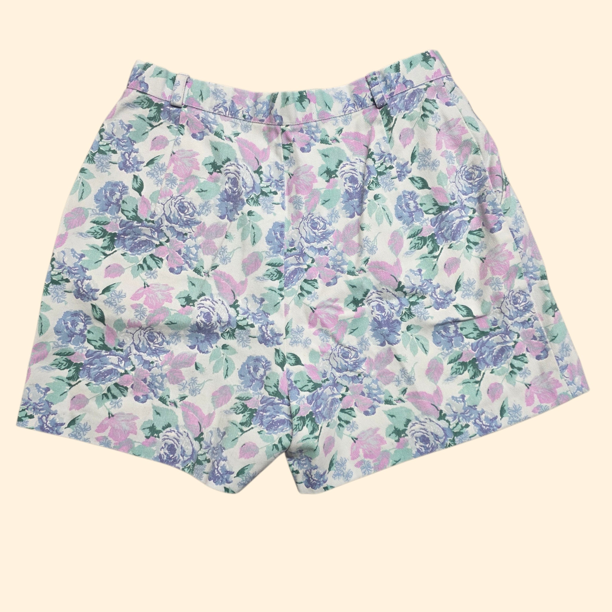 1980s Pastel Floral Denim HIgh Rise Shorts ~ Small ~ Cottagecore