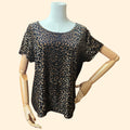 1990s Leopard Print Stretch Velvet Cap Sleeve Boxy Top ~ Large