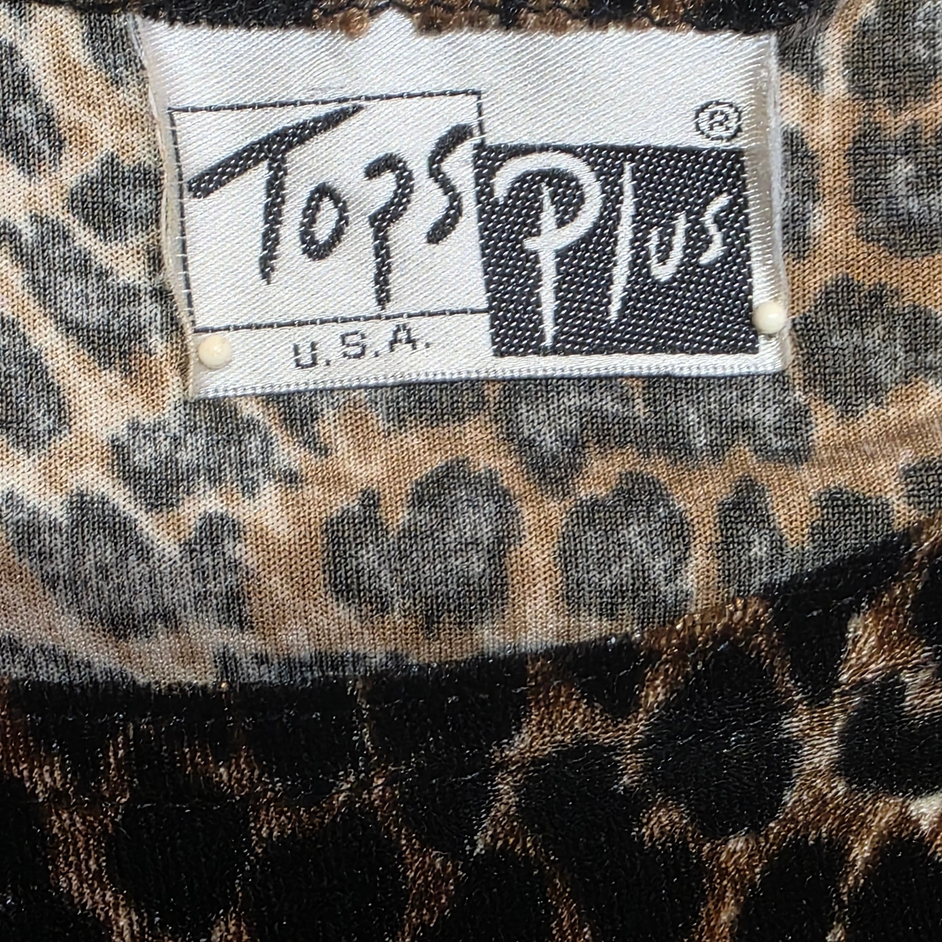 1990s Leopard Print Stretch Velvet Cap Sleeve Boxy Top ~ Large