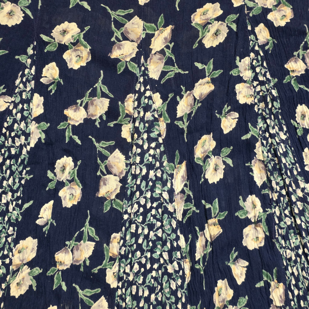 1990s Navy Blue Floral Rayon Short Sleeve Maxi Dress ~ Medium ~ Boho Grunge