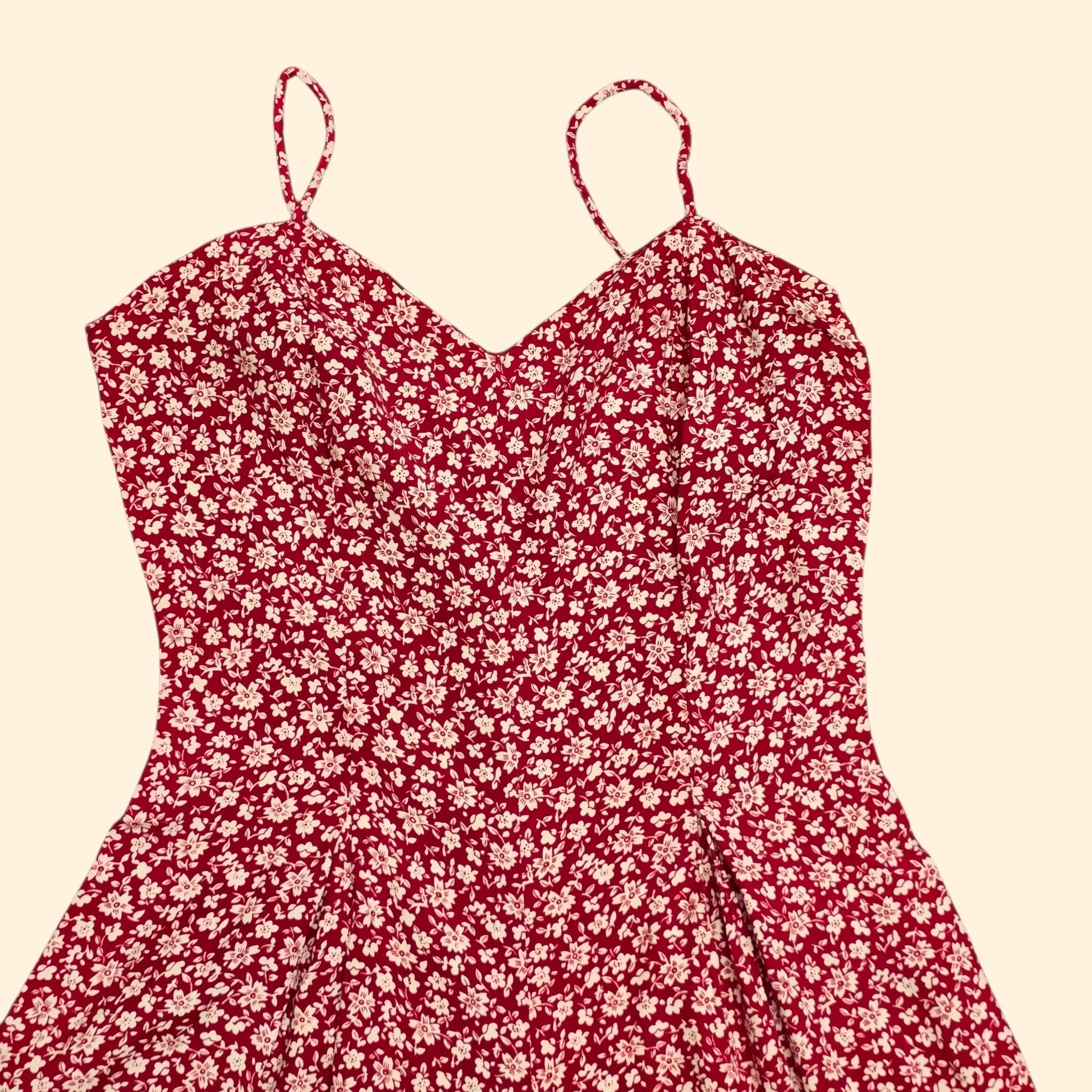 1990s Rampage Red Ditzy Floral Cropped Wide Leg Jumsuit ~ Extra Small