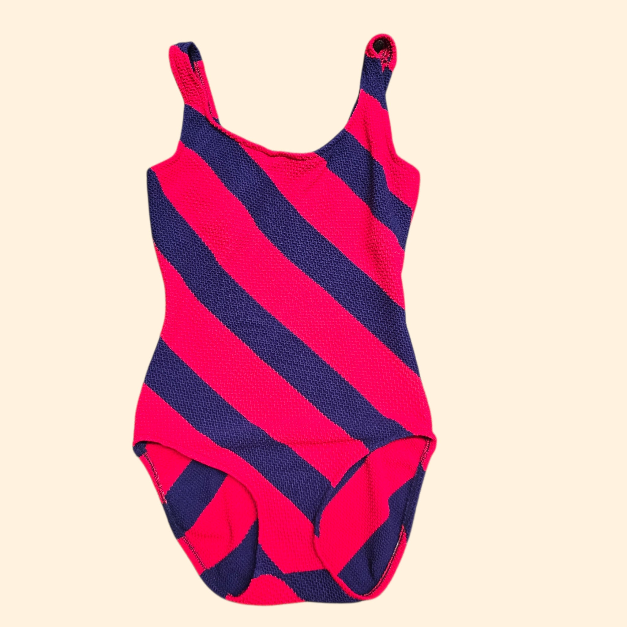 1980s Land's End Diagonal Striped One Piece Swimsuit ~ Medium ~ Red Navy Bathing Suit