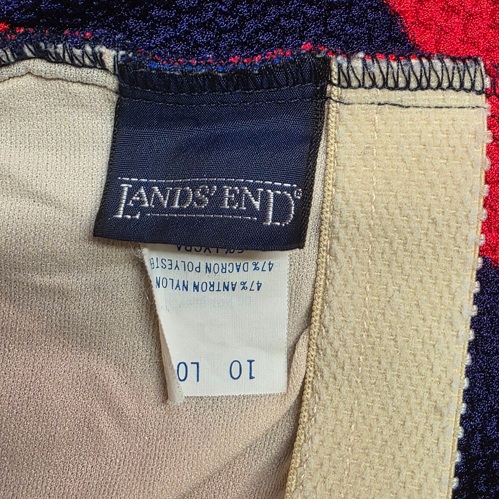 1980s Land's End Diagonal Striped One Piece Swimsuit ~ Medium ~ Red Navy Bathing Suit