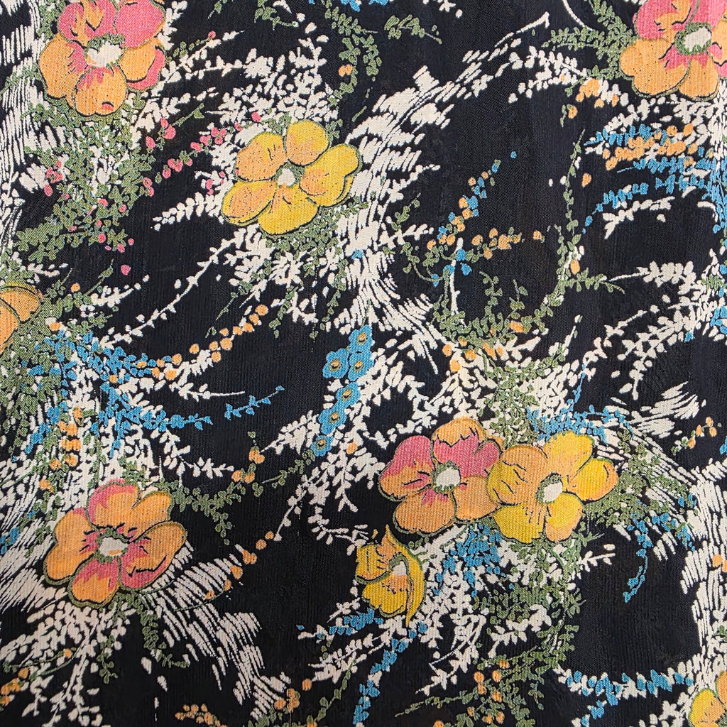 1970s Sheer Floral Maxi Dress with Short Bell Sleeves ~Small Medium ~ Chiffon