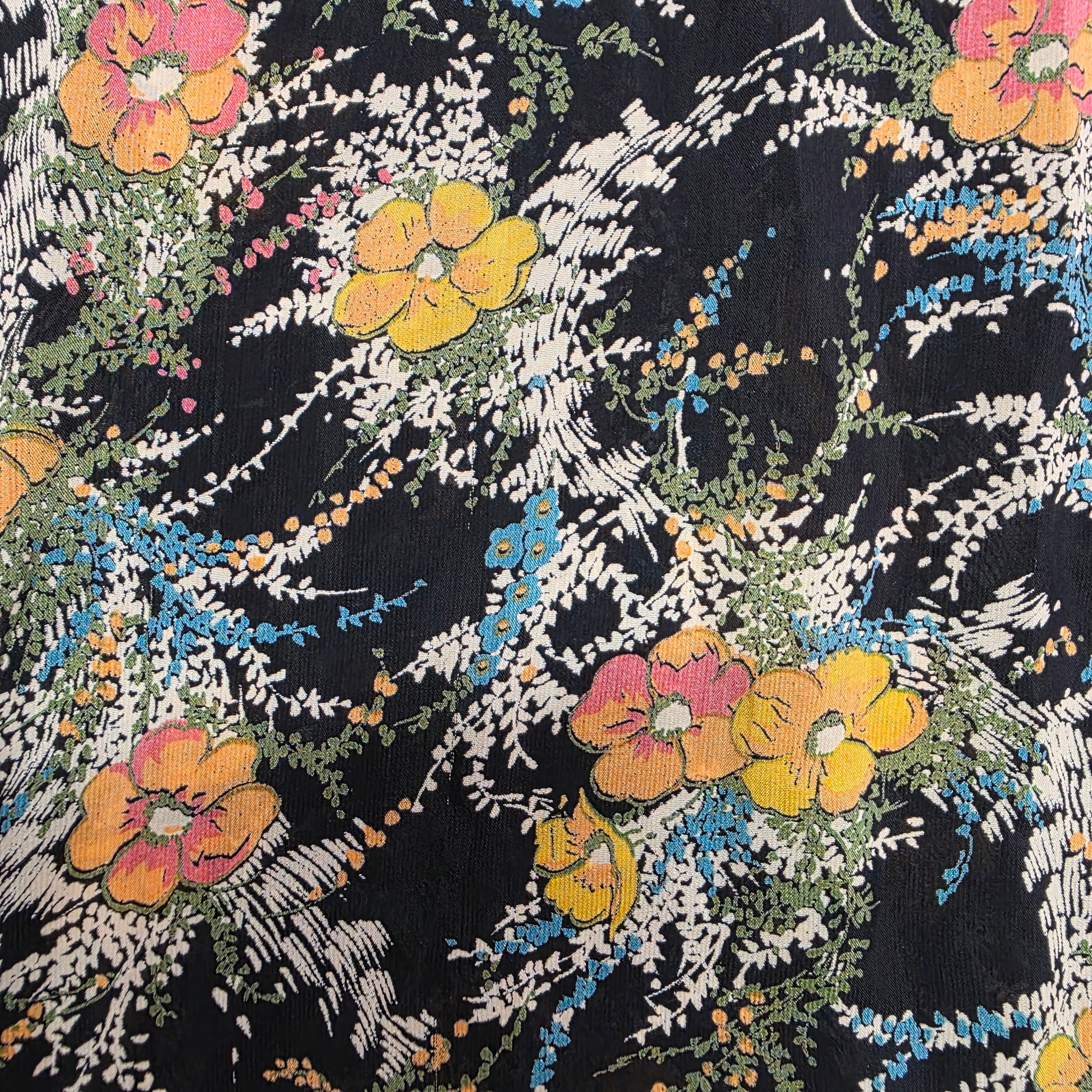 1970s Sheer Floral Maxi Dress with Short Bell Sleeves ~Small Medium ~ Chiffon