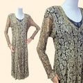 1990s Gold Lace Long Sleeve Maxi Dress ~ Small ~ Boho