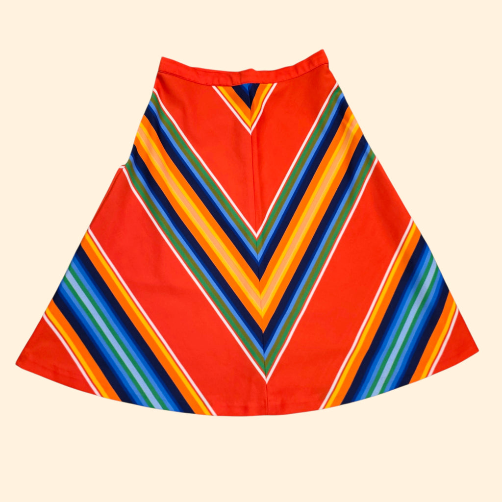1970s Orange Chevron A-Line Midi Skirt ~ Small