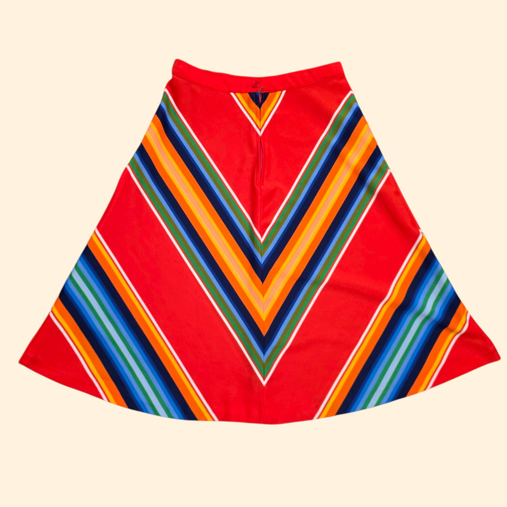 1970s Orange Chevron A-Line Midi Skirt ~ Small
