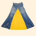 1970s Upcyled A-Line Maxi Jean Skirt with Chain Stitch Embrodery ~ Small / Medium