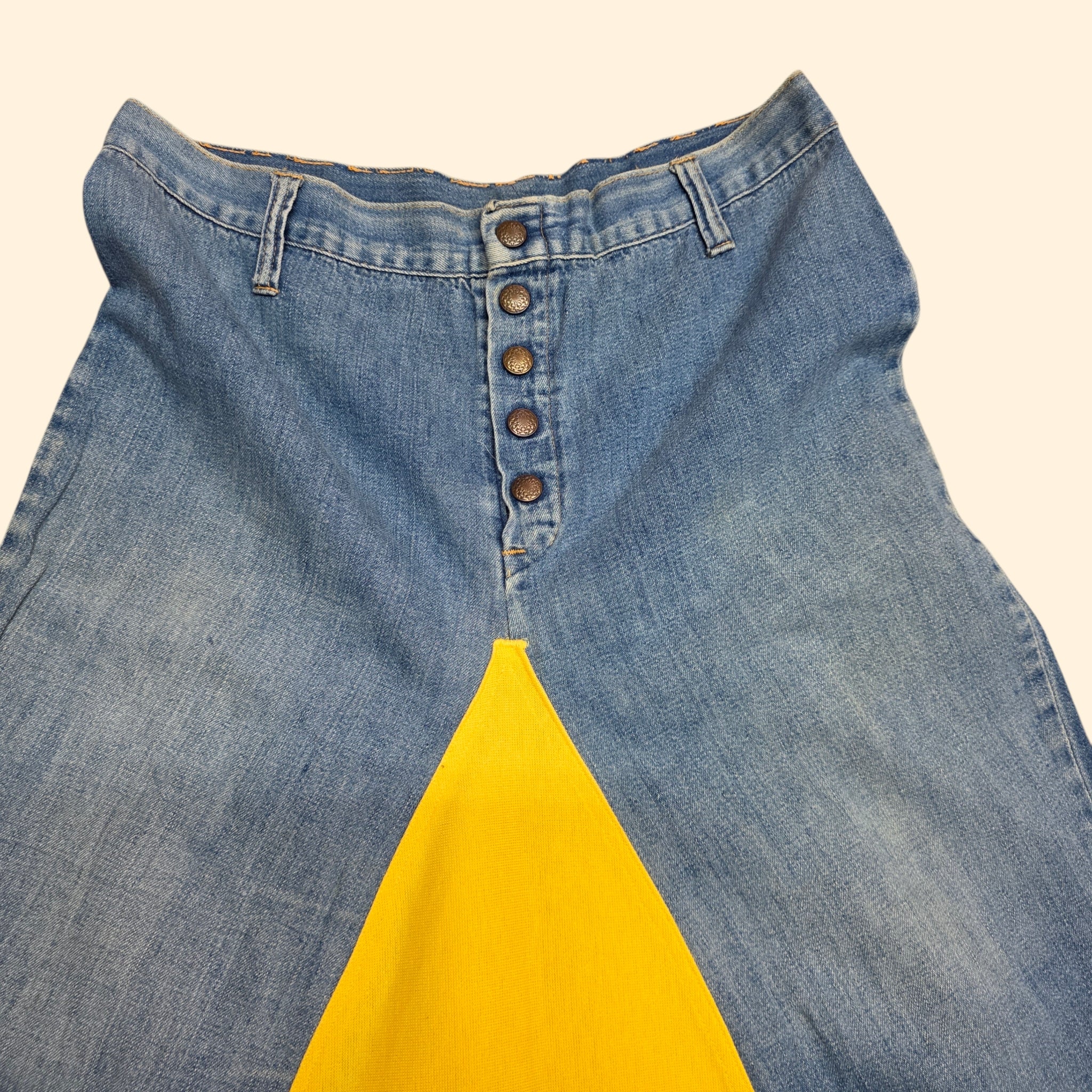 1970s Upcyled A-Line Maxi Jean Skirt with Chain Stitch Embrodery ~ Small / Medium