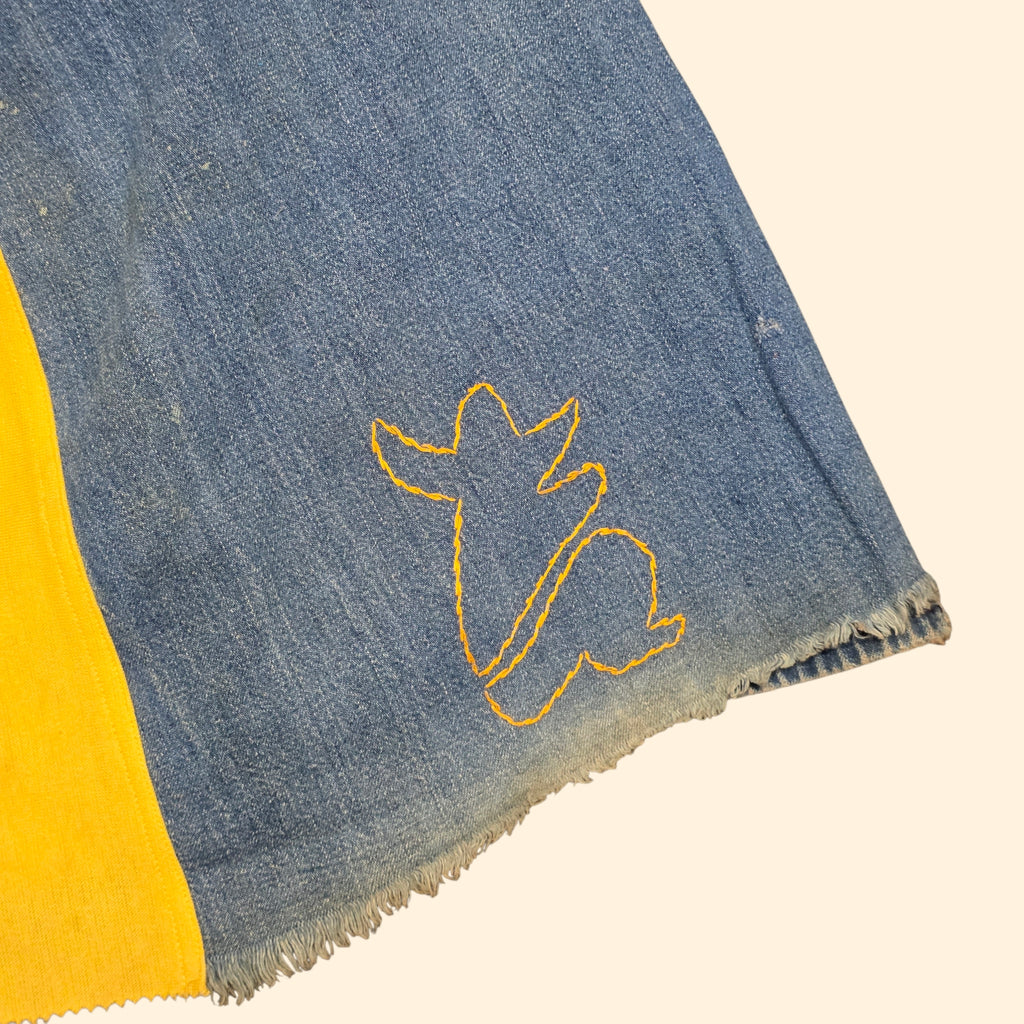 1970s Upcyled A-Line Maxi Jean Skirt with Chain Stitch Embrodery ~ Small / Medium