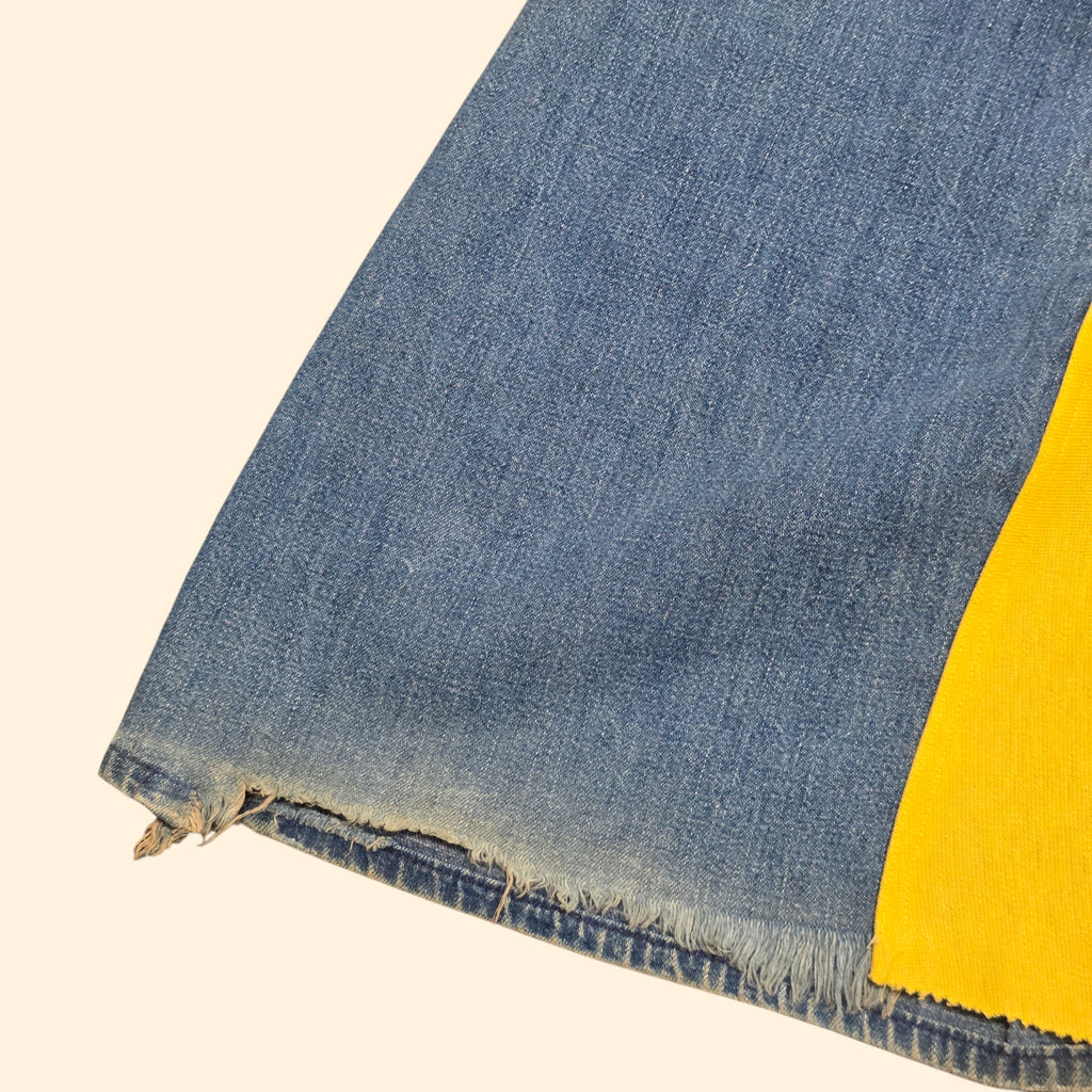 1970s Upcyled A-Line Maxi Jean Skirt with Chain Stitch Embrodery ~ Small / Medium