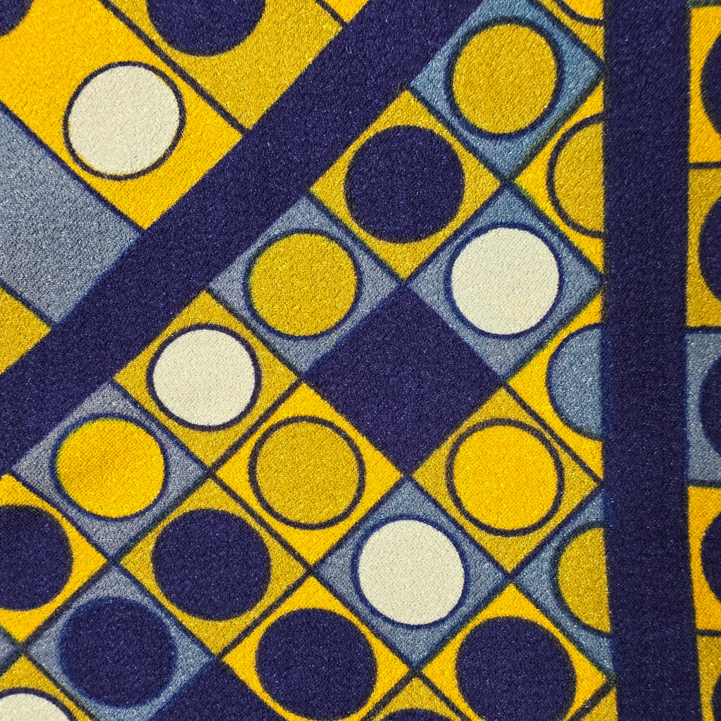 1960s Sleeveless Mod Op Art Geometric Print Top ~ Medium Large ~ Navy Blue Yellow Polka Dot