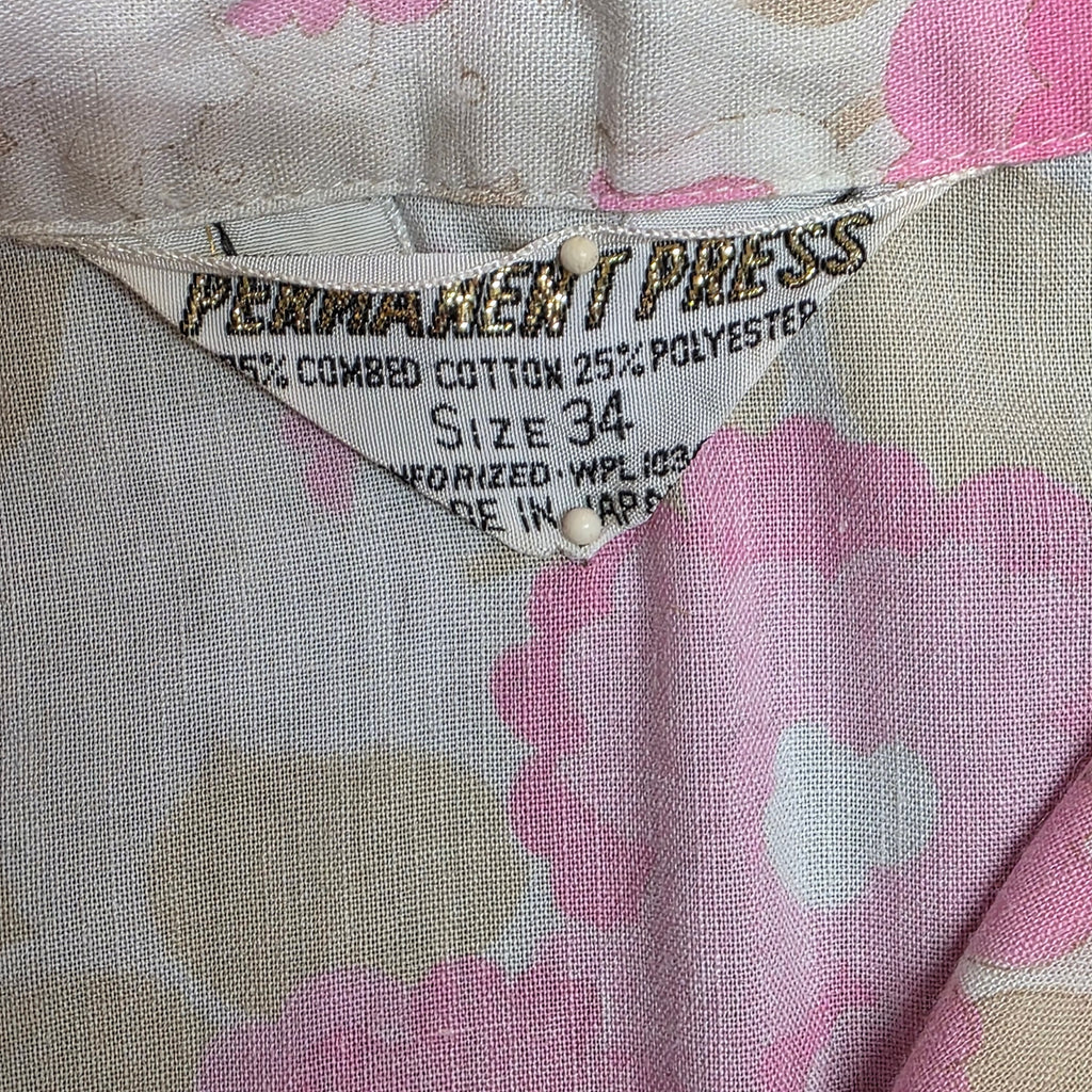 1960s Pink Floral Boxy Cut Sleeveless Blouse ~ Medium