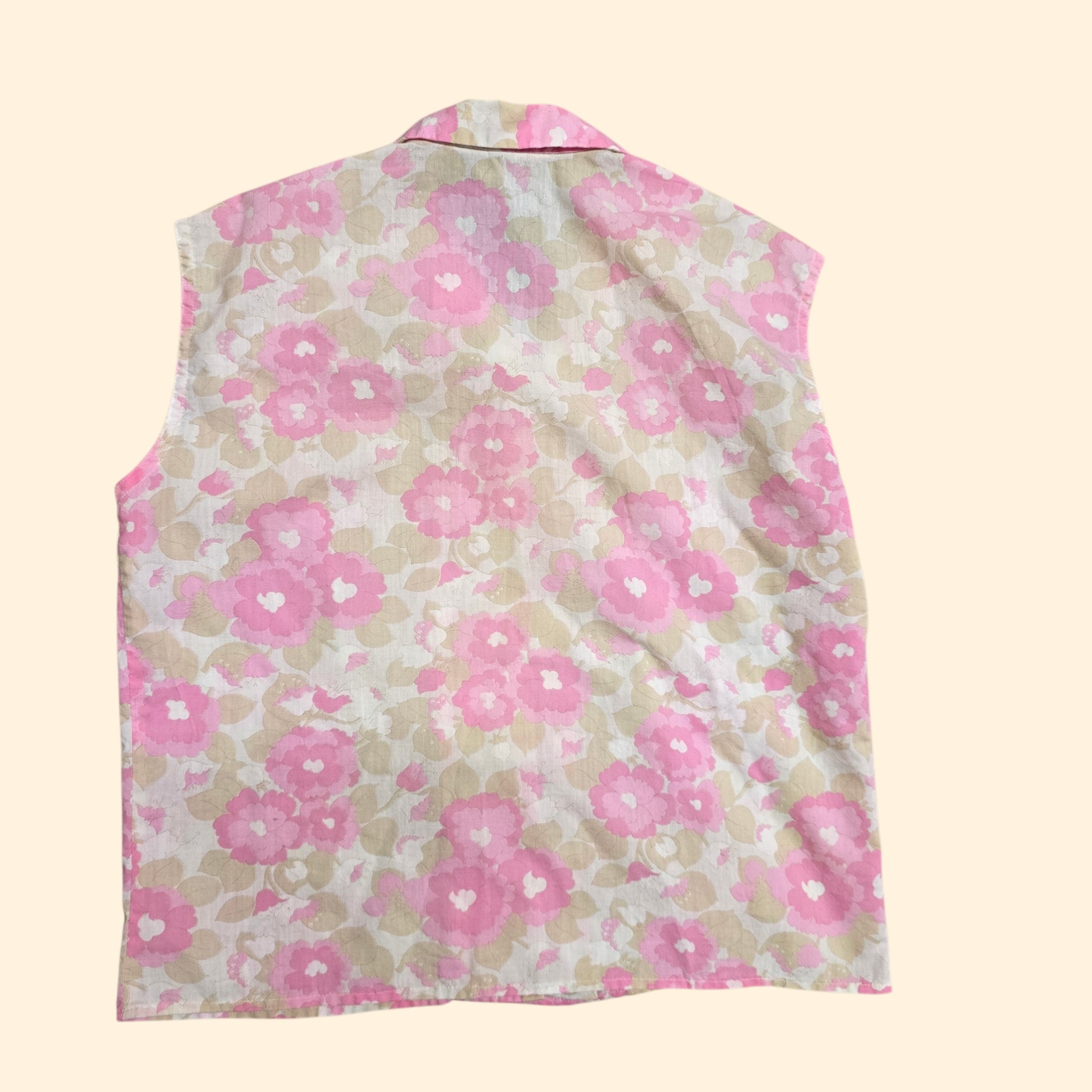 1960s Pink Floral Boxy Cut Sleeveless Blouse ~ Medium