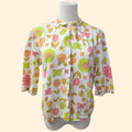 1960s Garden Print Button Down Blouse ~ Small Medium ~ Floral Butterfly Fruit