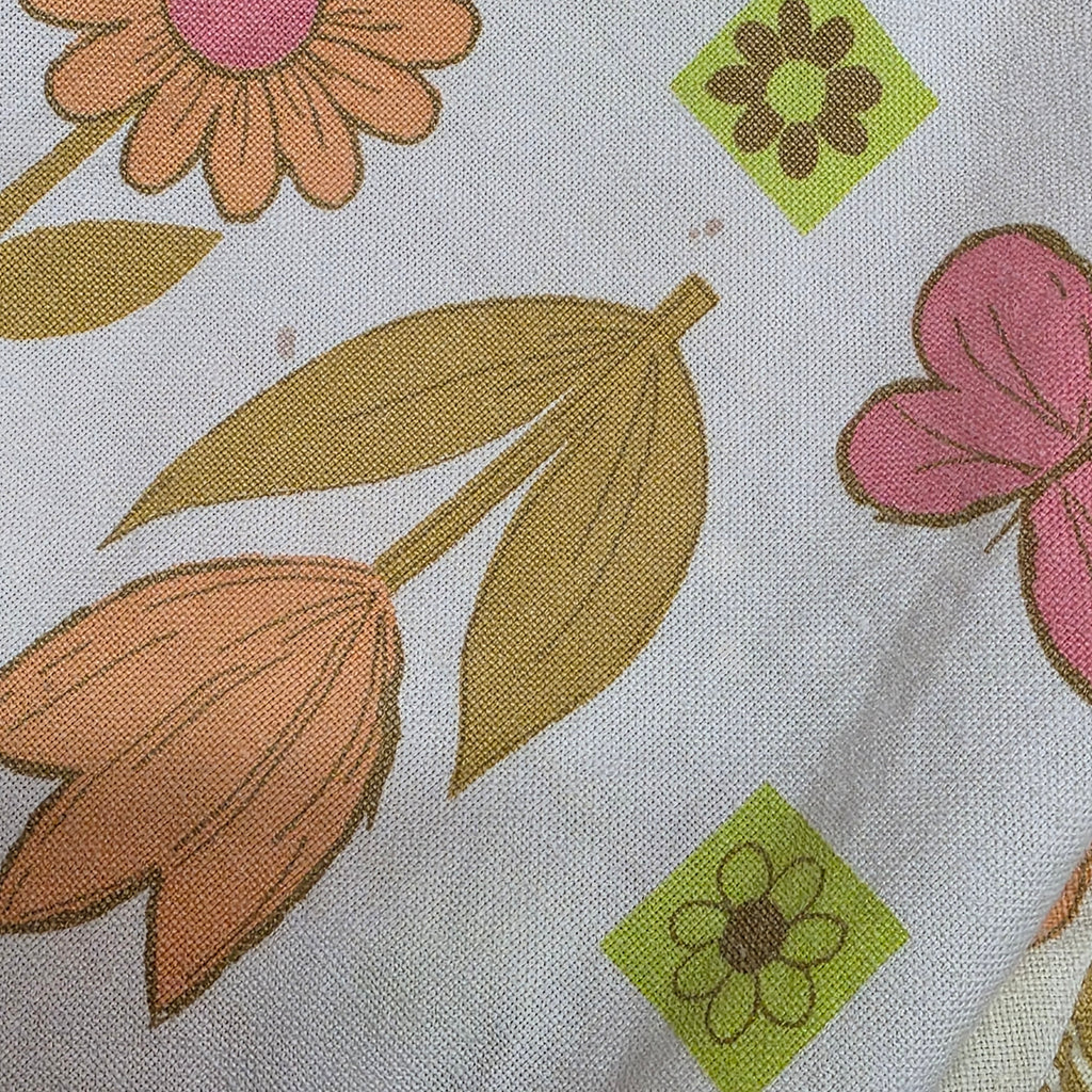 1960s Garden Print Button Down Blouse ~ Small Medium ~ Floral Butterfly Fruit