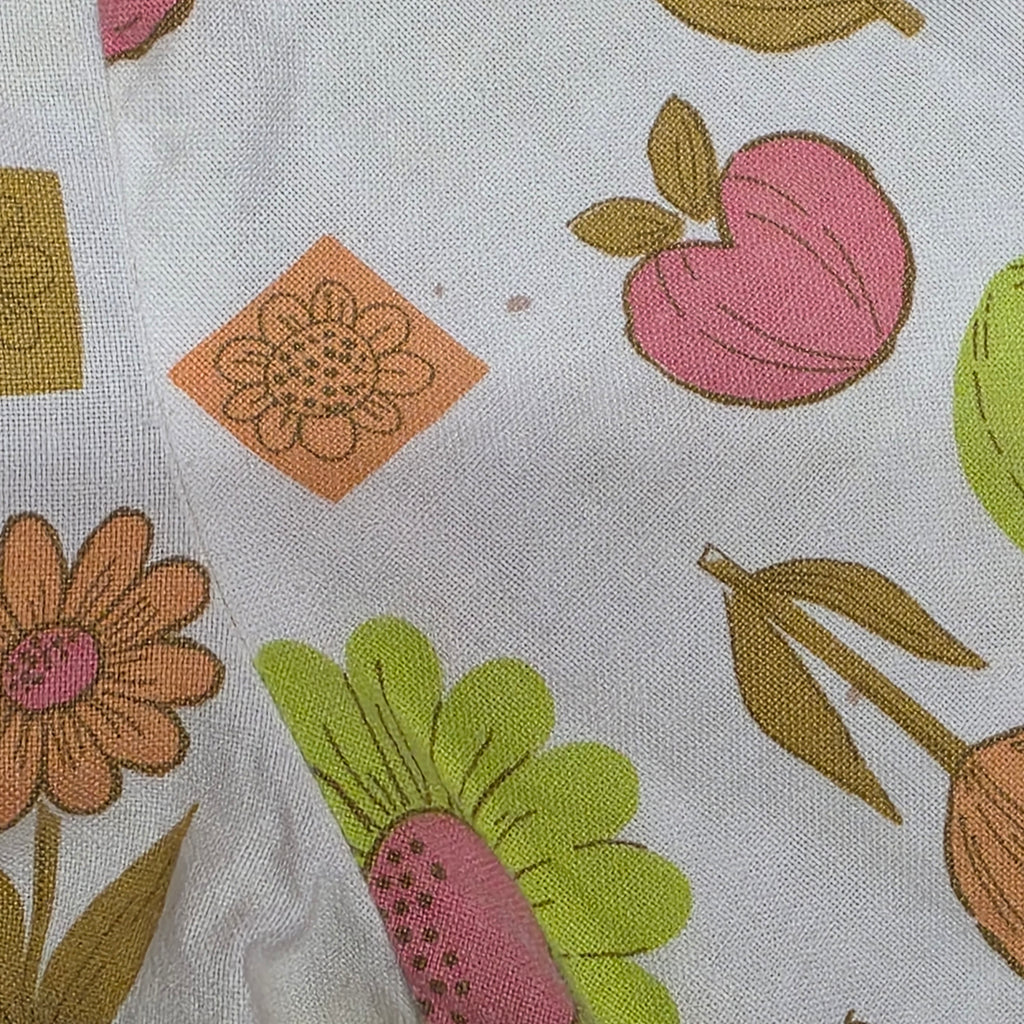 1960s Garden Print Button Down Blouse ~ Small Medium ~ Floral Butterfly Fruit
