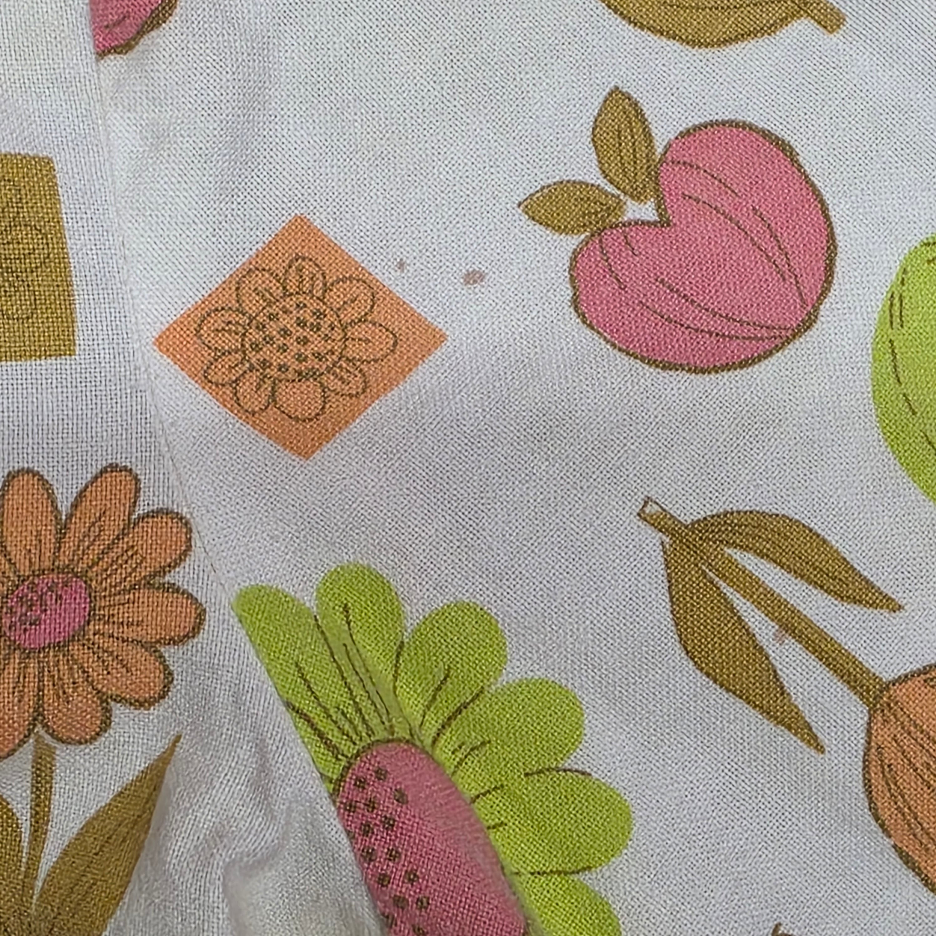 1960s Garden Print Button Down Blouse ~ Small Medium ~ Floral Butterfly Fruit
