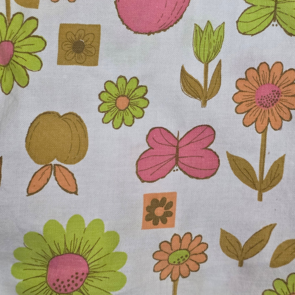 1960s Garden Print Button Down Blouse ~ Small Medium ~ Floral Butterfly Fruit