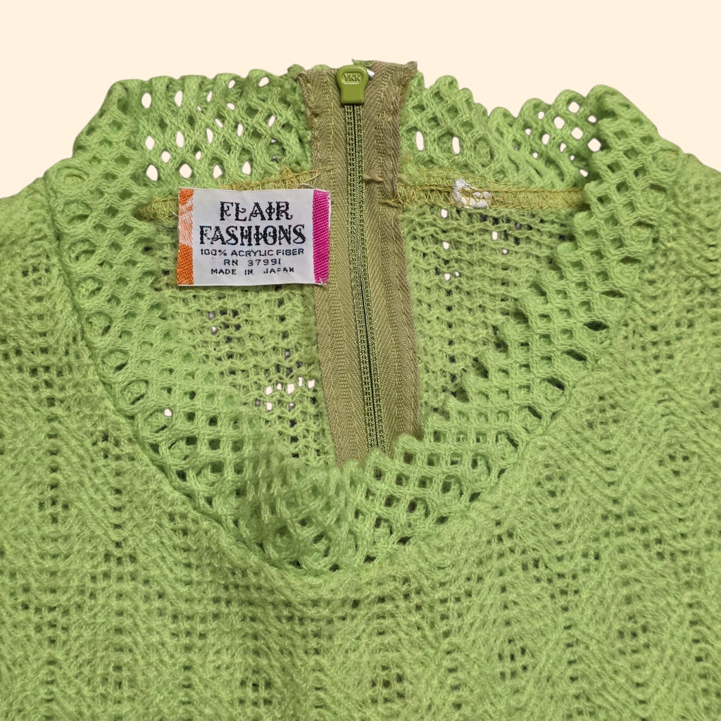 1960s Chartreuse Chevron Knit Sleeveless Top ~ Small Medium ~ Neon Green Sweater Tank