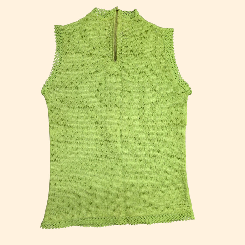 1960s Chartreuse Chevron Knit Sleeveless Top ~ Small Medium ~ Neon Green Sweater Tank