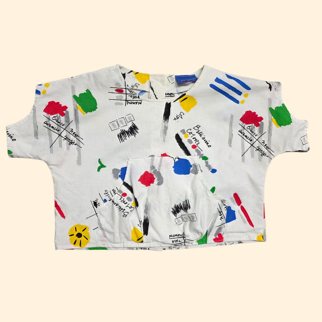 1980s Crazy Print Crop Top ~ Small Medium ~ Primary Colors