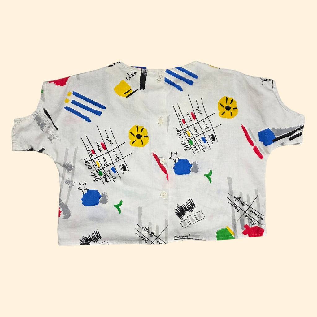 1980s Crazy Print Crop Top ~ Small Medium ~ Primary Colors