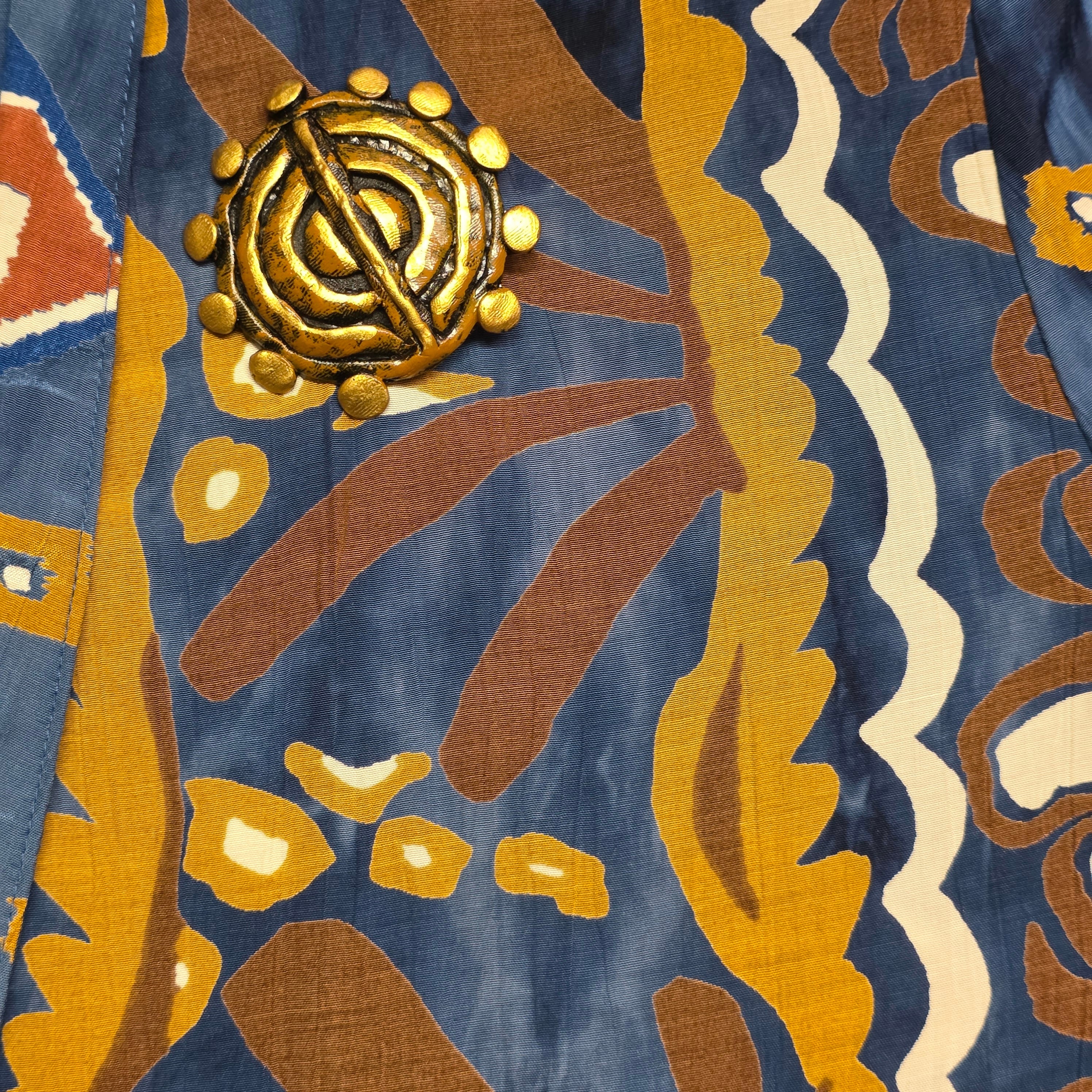 1990s Tribal Print Cropped Buttonless Batik Blazer ~ Medium Large