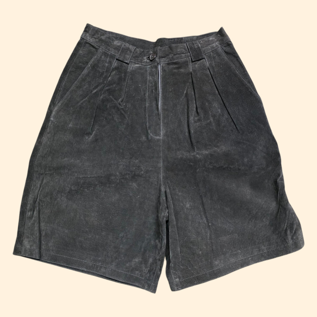 1990s Black Suede Mid Length Shorts ~ Medium ~ Knickers Bermuda Shorts