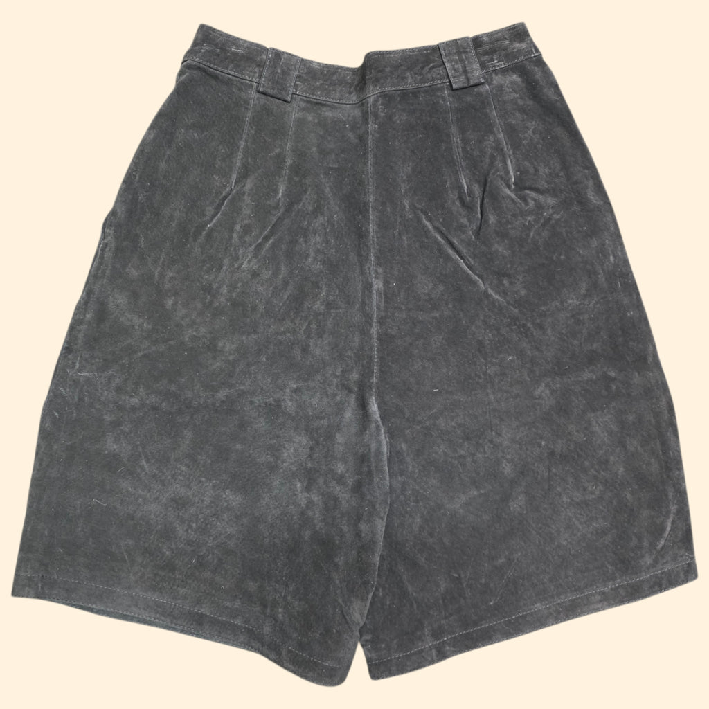 1990s Black Suede Mid Length Shorts ~ Medium ~ Knickers Bermuda Shorts