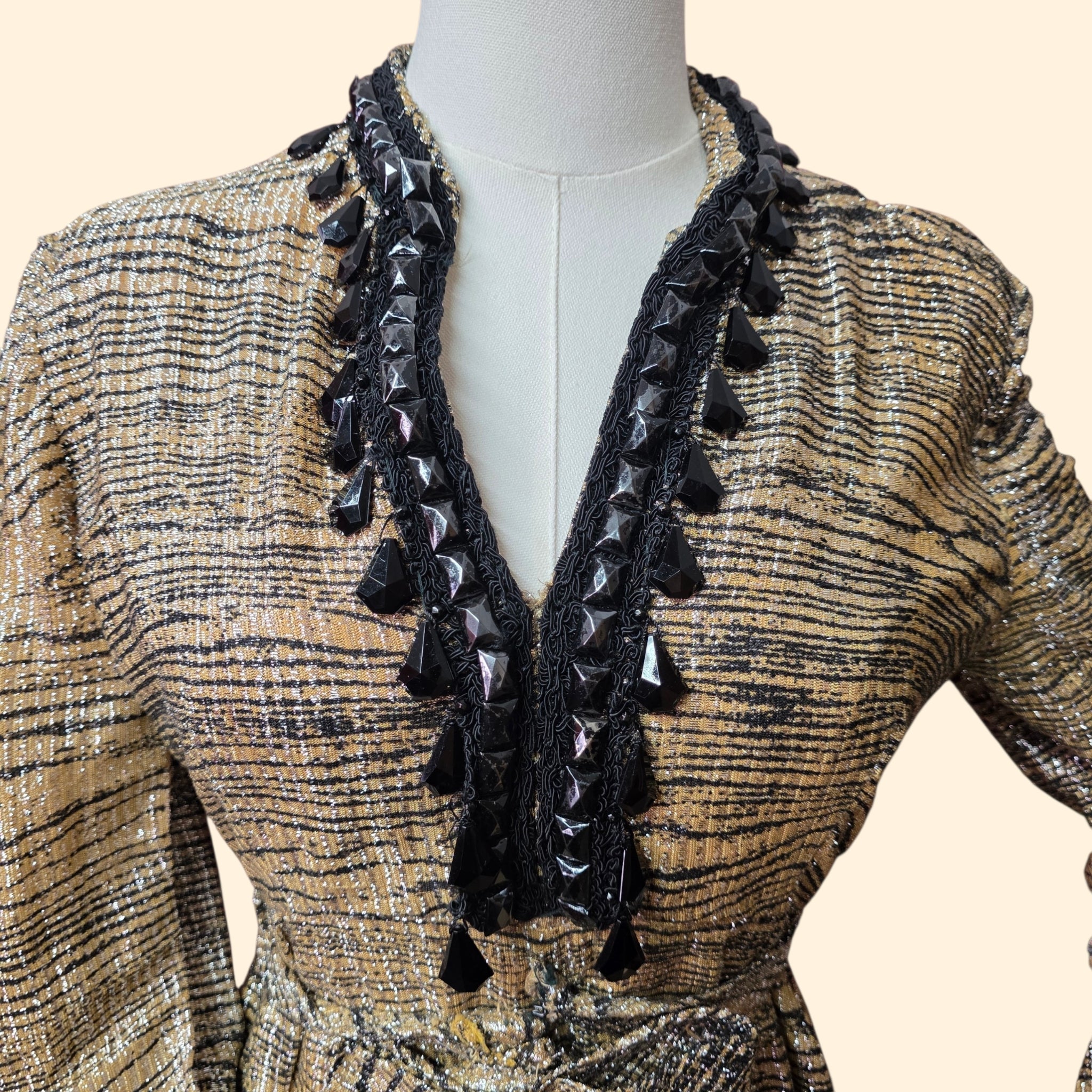 1960s Beaded Tiger Print Lurex Mini Dress ~ Small ~ Formal
