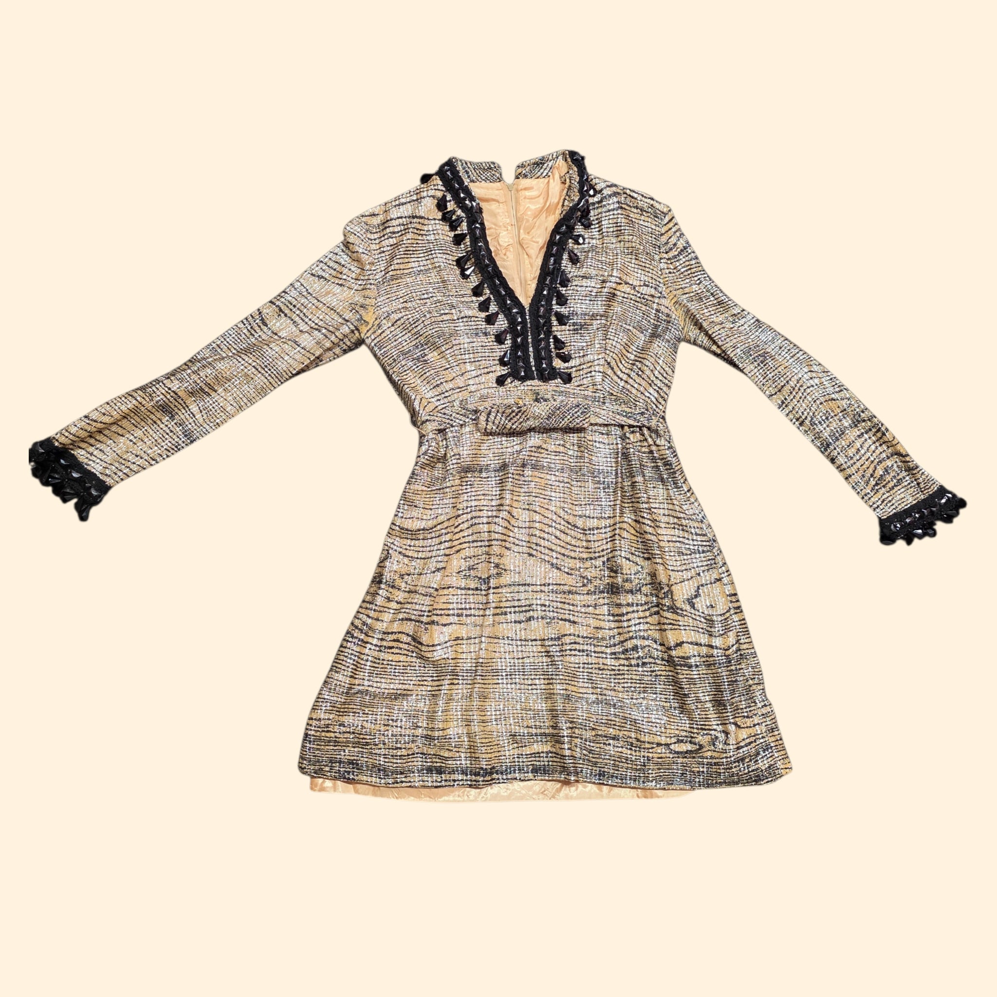 1960s Beaded Tiger Print Lurex Mini Dress ~ Small ~ Formal