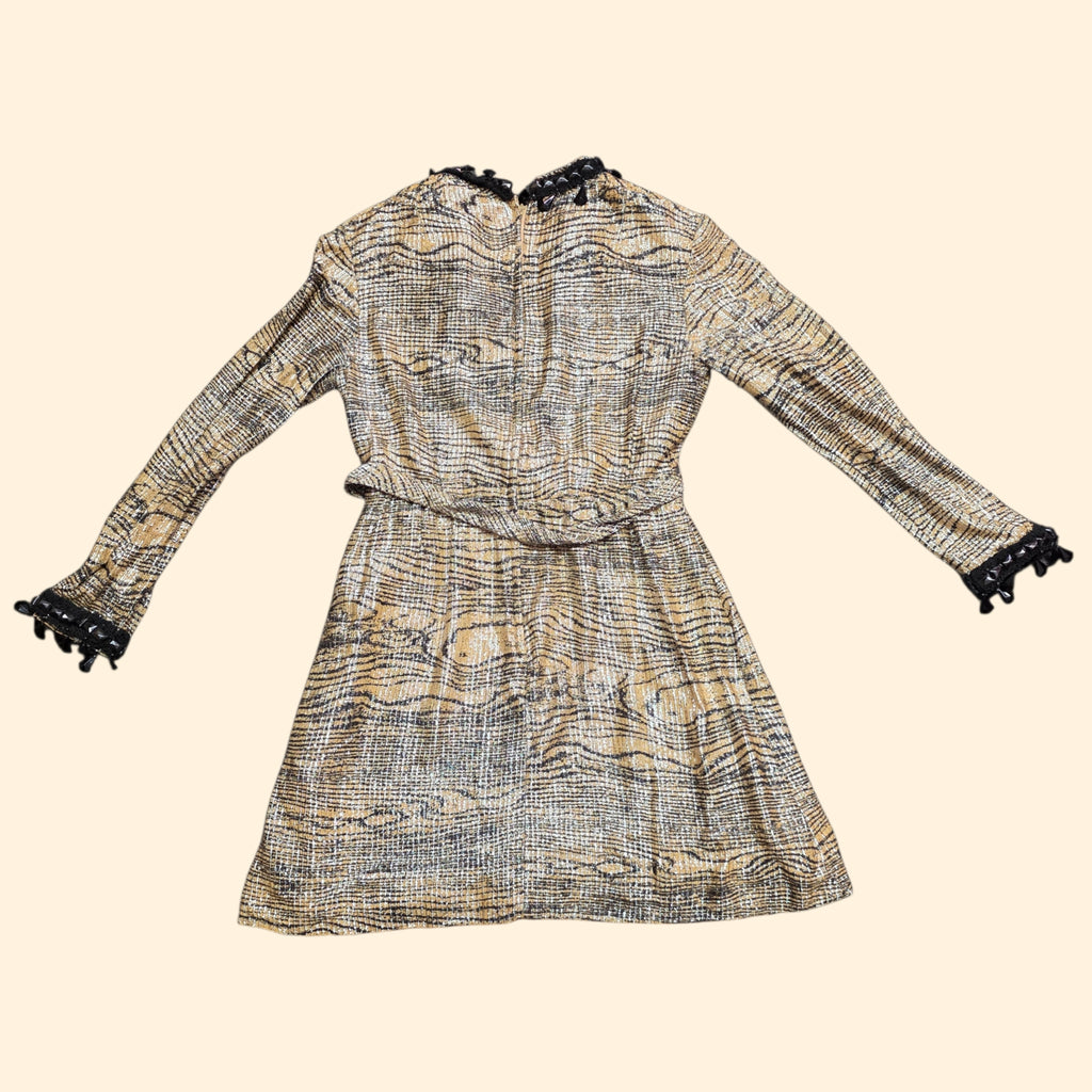 1960s Beaded Tiger Print Lurex Mini Dress ~ Small ~ Formal