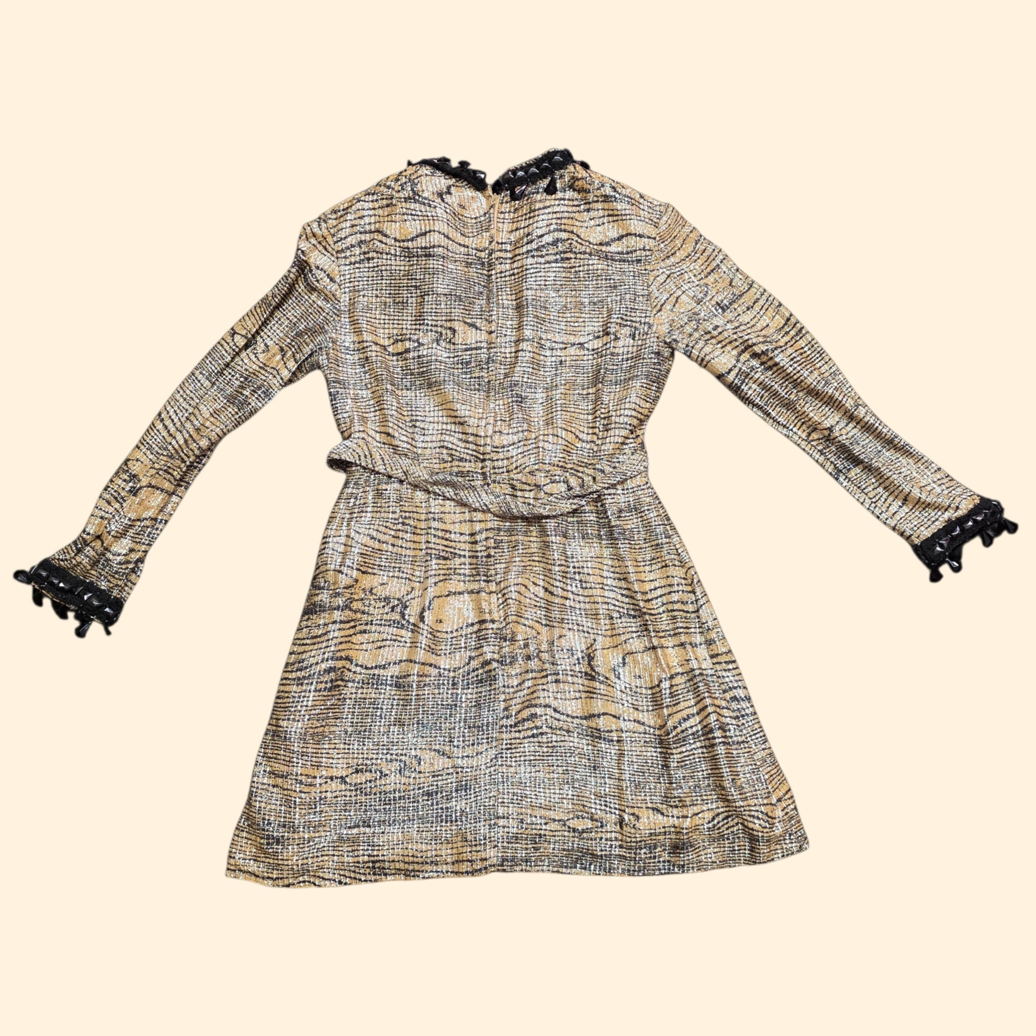 1960s Beaded Tiger Print Lurex Mini Dress ~ Small ~ Formal