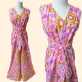 1960s Pink Flower Power Shadowline Sleeveless Jumpsuit ~ Medium ~ Nylon Floral Hippie